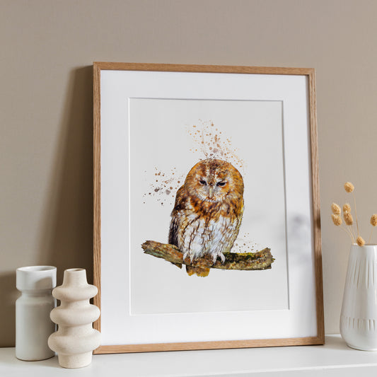 Owl Portrait Splatter Style Artwork Fine Art Print (Unframed)