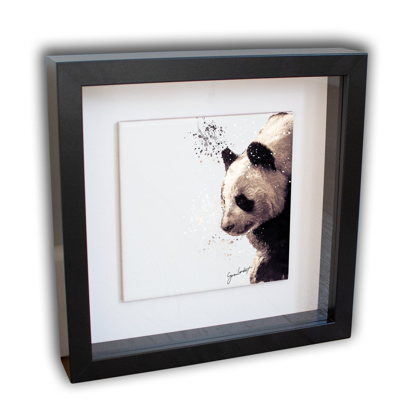 Panda Portrait Brush Splatter Style Artwork - Framed CERAMIC TILE Art