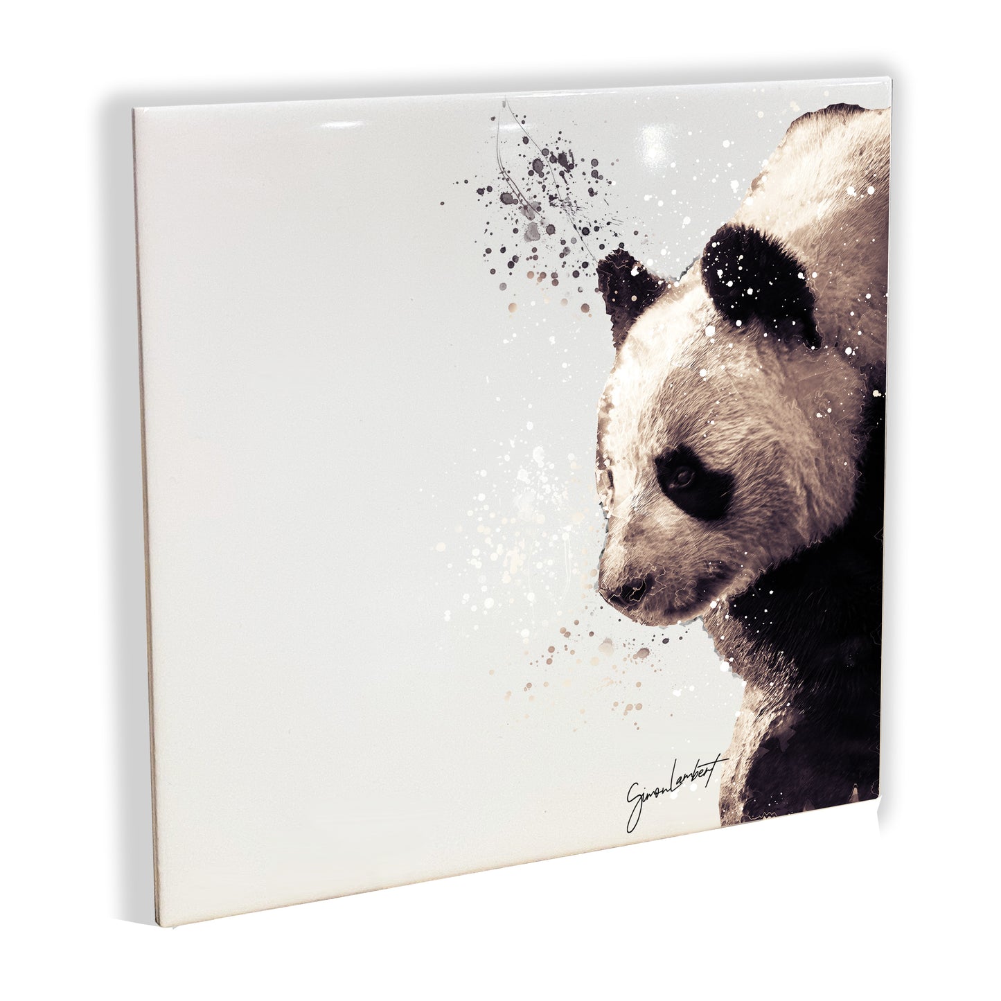 Panda Portrait Brush Splatter Style Artwork - Framed CERAMIC TILE Art