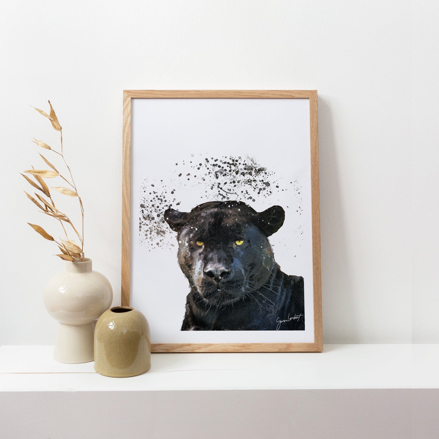 Panther Portrait Splatter Style Artwork Fine Art Print (Unframed)