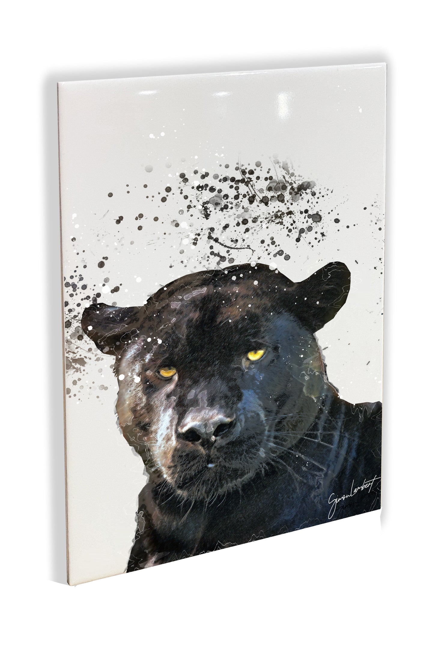 Panther Portrait Brush Splatter Style Artwork - Framed CERAMIC TILE Art