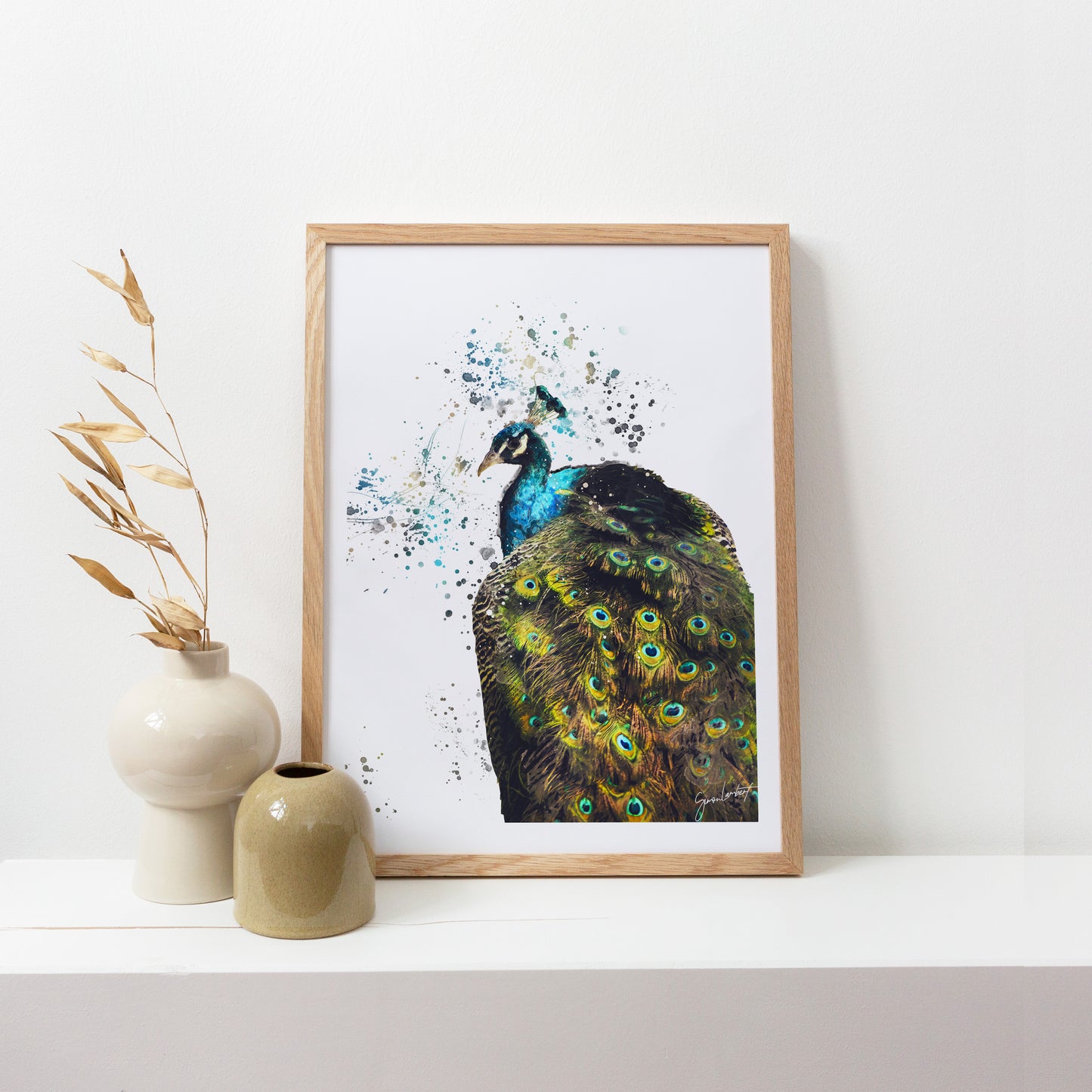 Peacock Portrait Splatter Style Artwork Fine Art Print (Unframed)