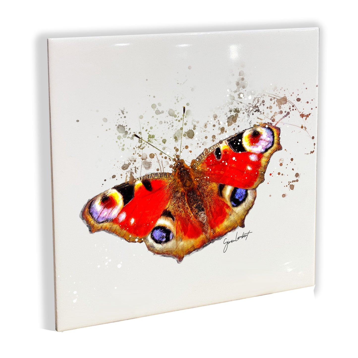 Peacock Butterfly Portrait Brush Splatter Style Artwork - Framed CERAMIC TILE Art