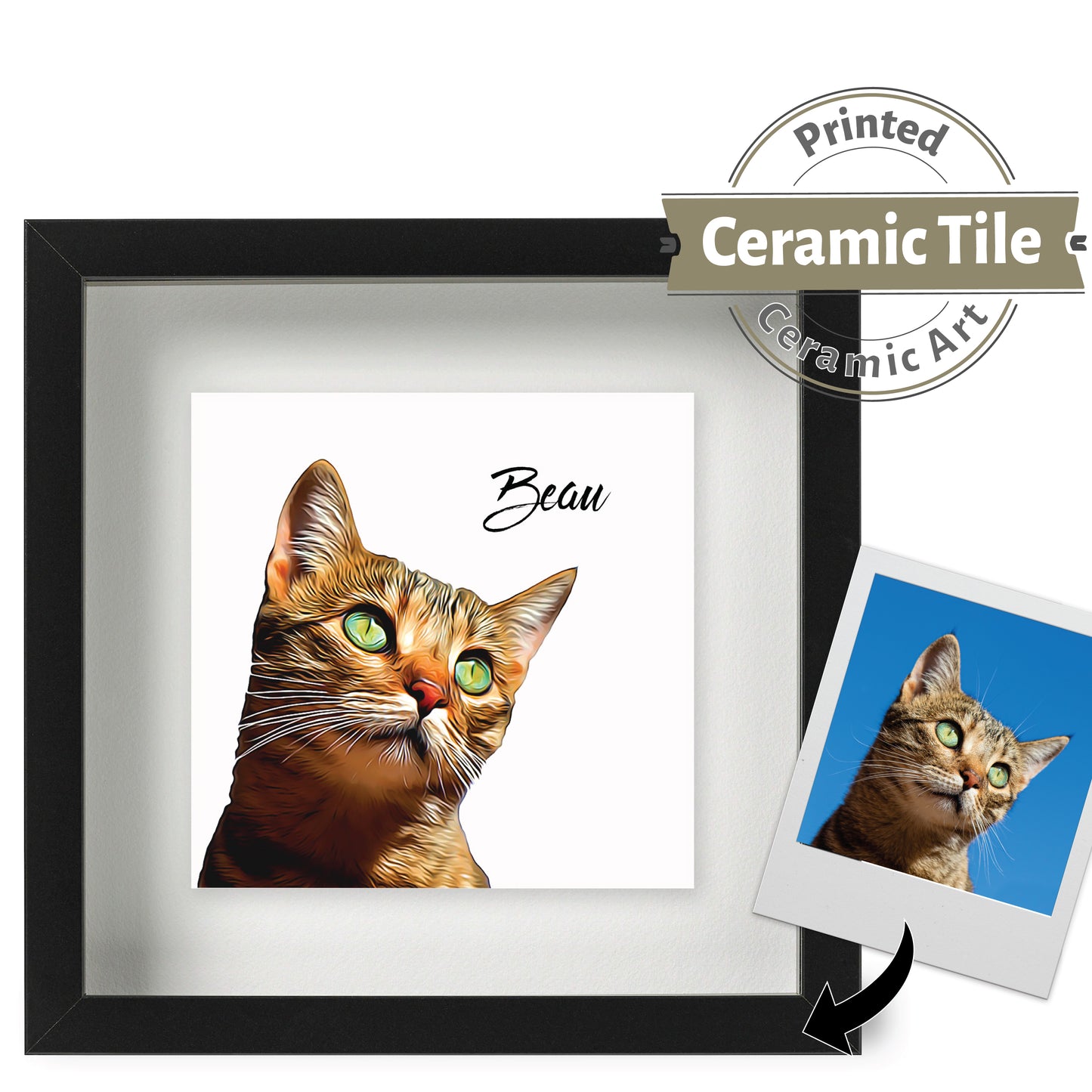 Personalised Pet Dog Cat Brush Portrait Custom Photo Print on Ceramic Tile in Box Frame Gift