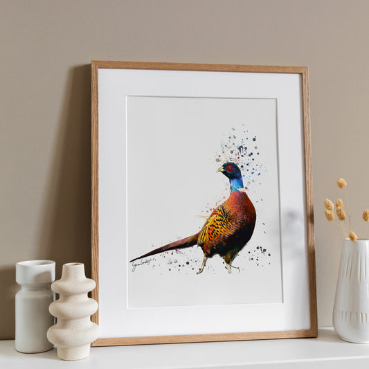 Pheasant Portrait Splatter Style Artwork Fine Art Print (Unframed)