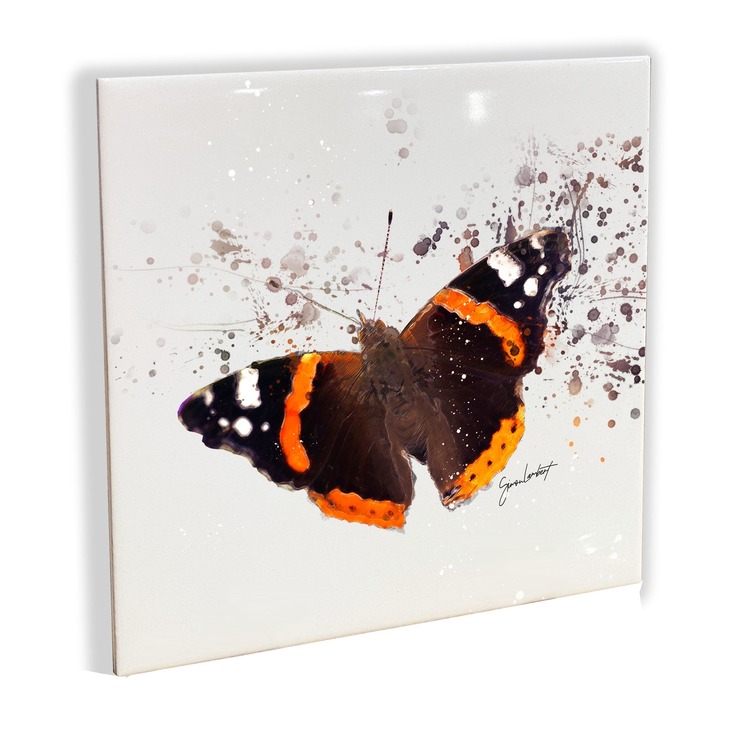 Red Admiral Butterfly Portrait Brush Splatter Style Artwork - Framed CERAMIC TILE Art