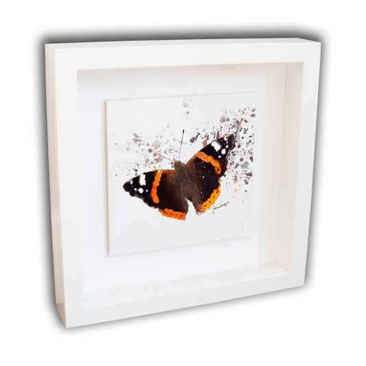 Red Admiral Butterfly Portrait Brush Splatter Style Artwork - Framed CERAMIC TILE Art