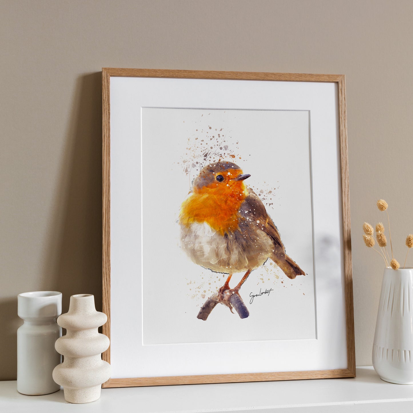 Robin Portrait Splatter Style Artwork Fine Art Print (Unframed)