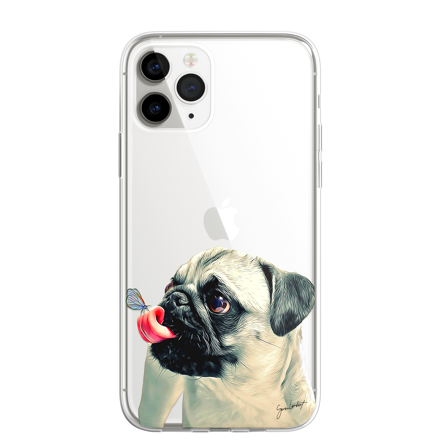 Pug Cute Dog Phone Case Painting CLEAR Phone Cover Case for iPhone 14 13 12 +