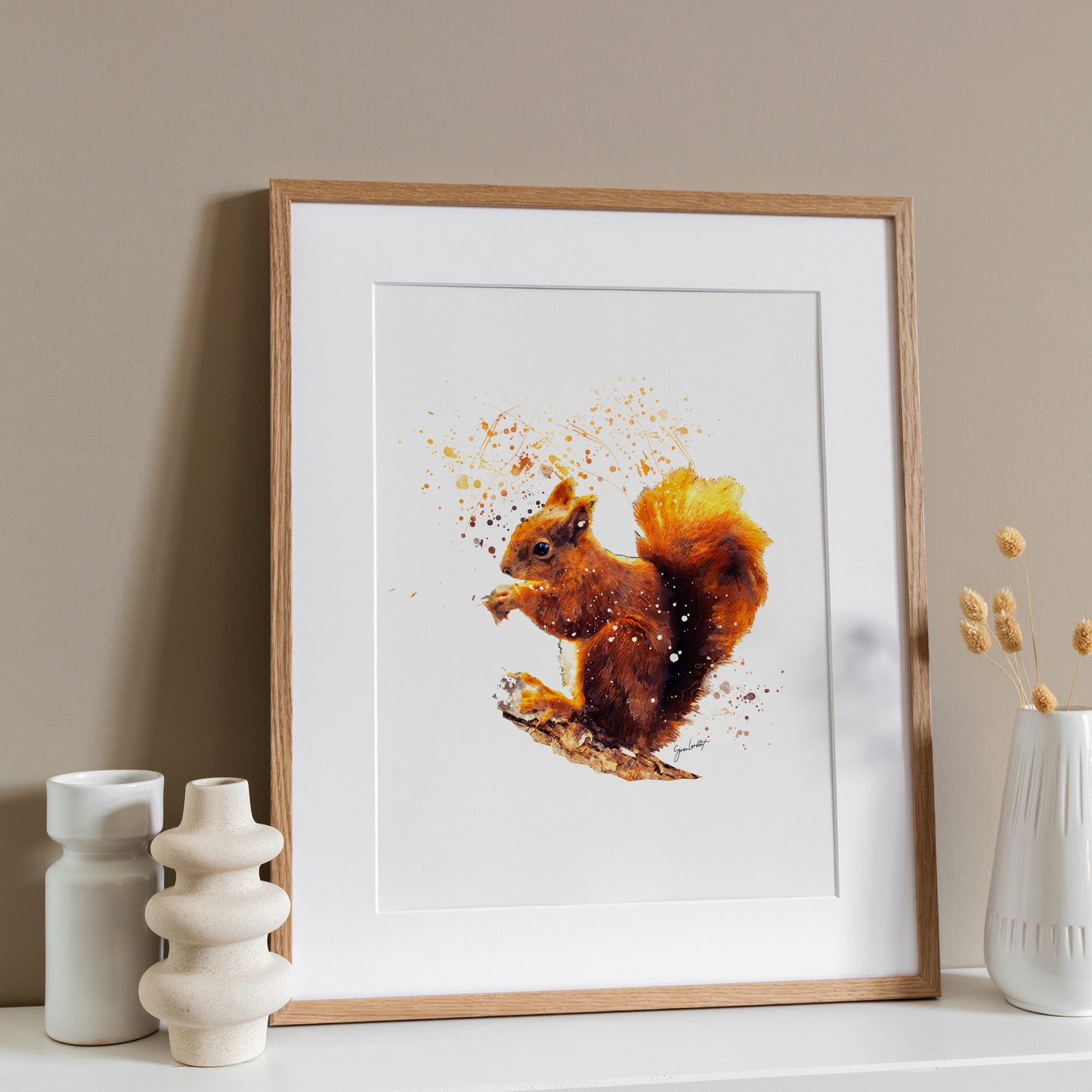 Red Squirrel Portrait Splatter Style Artwork Fine Art Print (Unframed)