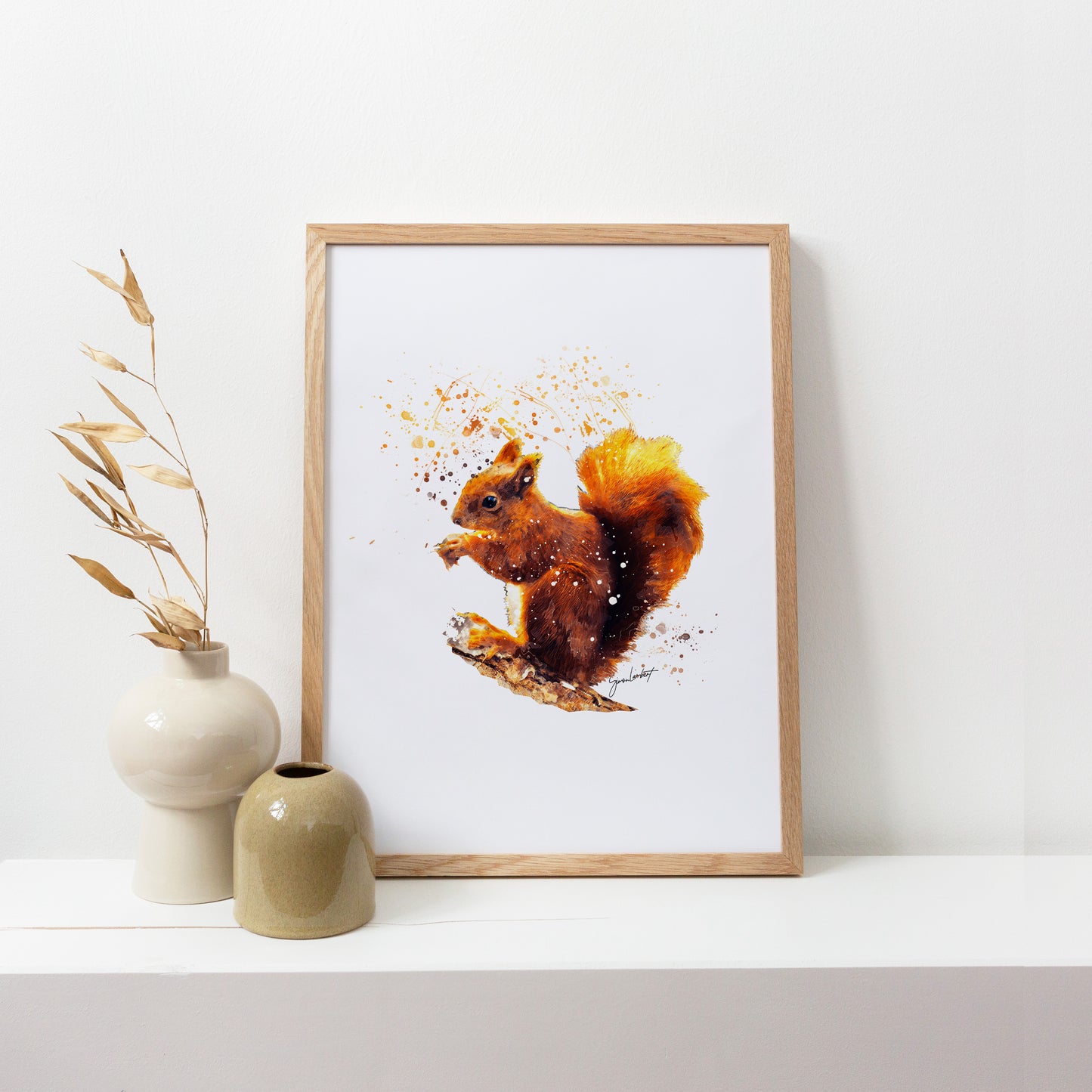 Red Squirrel Portrait Splatter Style Artwork Fine Art Print (Unframed)