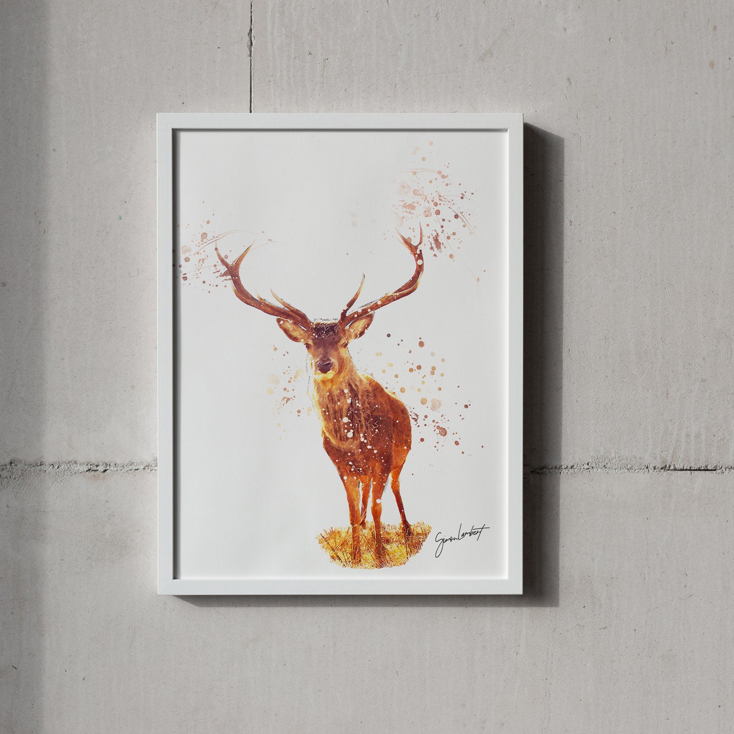 Stag Portrait Splatter Style Artwork Fine Art Print (Unframed)