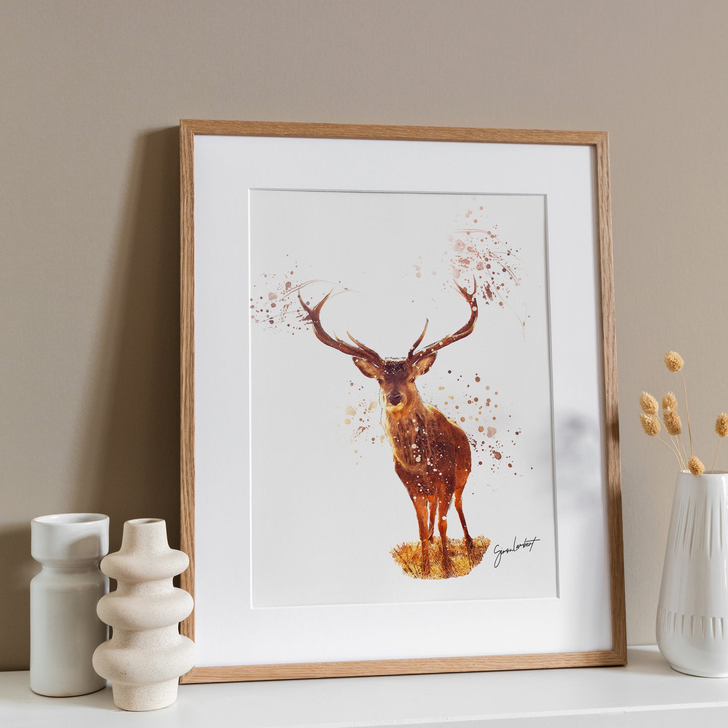 Stag Portrait Splatter Style Artwork Fine Art Print (Unframed)