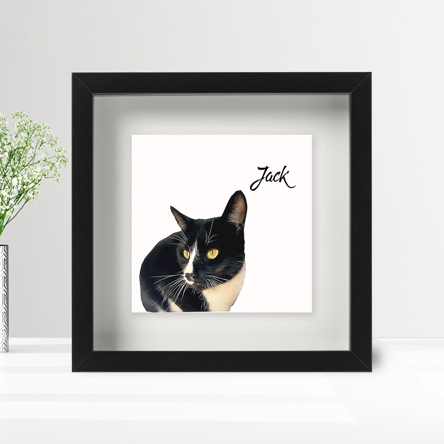 Personalised Pet Dog Cat Brush Portrait Custom Photo Print on Ceramic Tile in Box Frame Gift