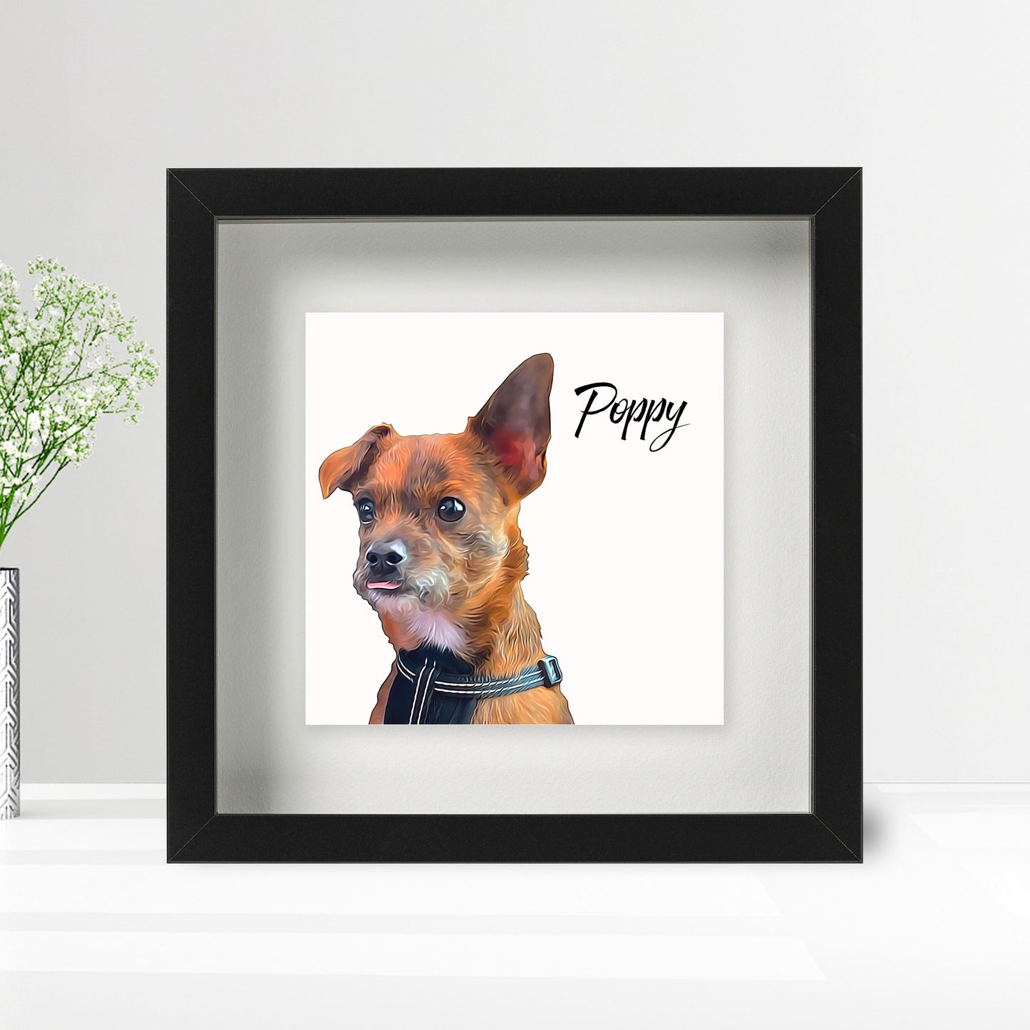 Personalised Pet Dog Cat Brush Portrait Custom Photo Print on Ceramic Tile in Box Frame Gift