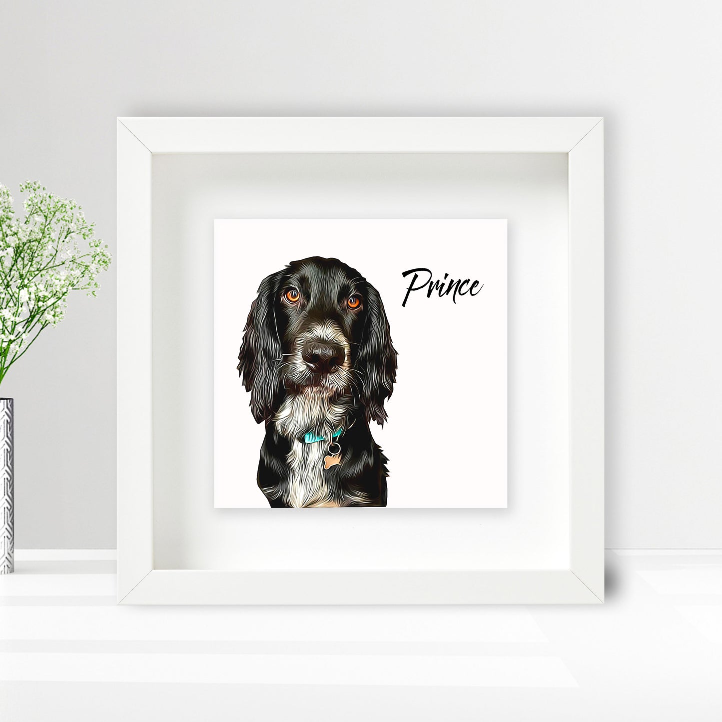 Personalised Pet Dog Cat Brush Portrait Custom Photo Print on Ceramic Tile in Box Frame Gift