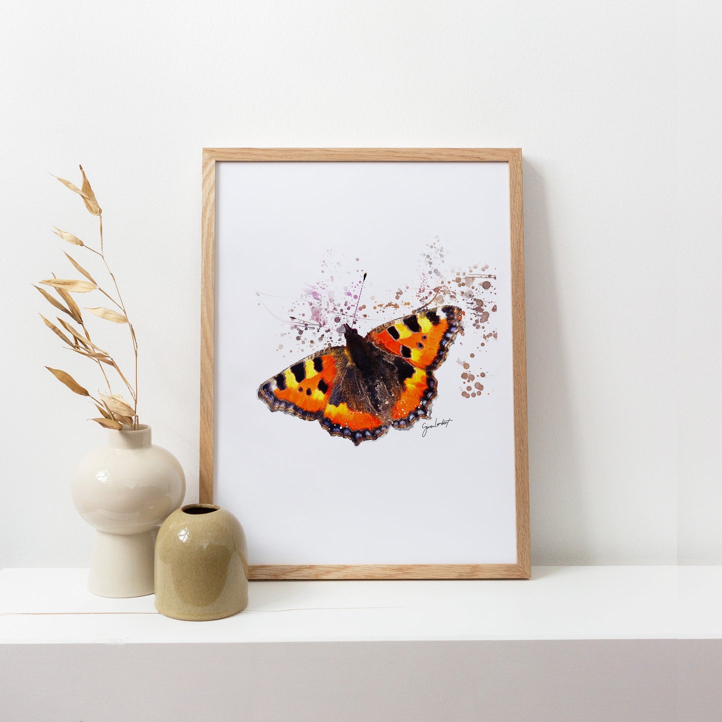 Tortoise Shell Butterfly Portrait Splatter Style Artwork Fine Art Print (Unframed)