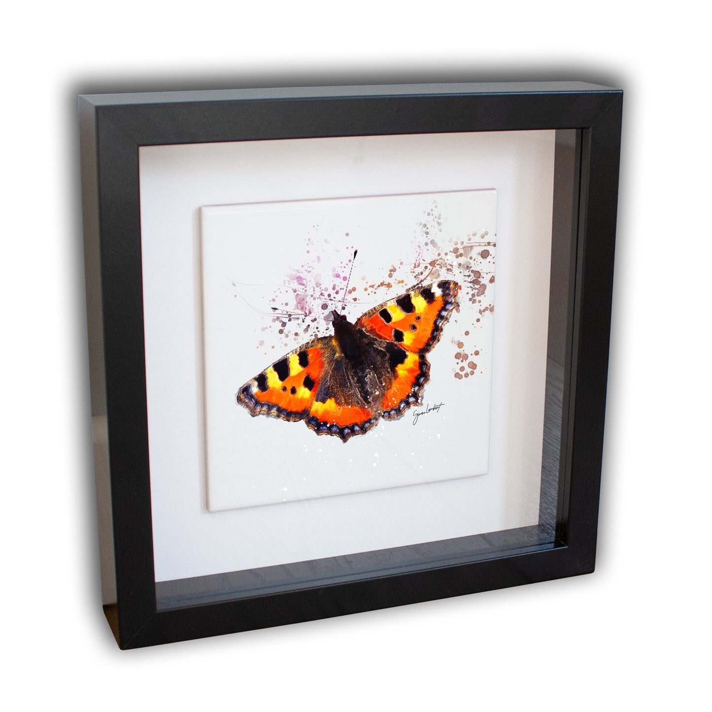 Tortoiseshell Butterfly Portrait Brush Splatter Style Artwork - Framed CERAMIC TILE Art