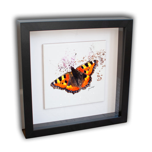 Tortoiseshell Butterfly Portrait Brush Splatter Style Artwork - Framed CERAMIC TILE Art