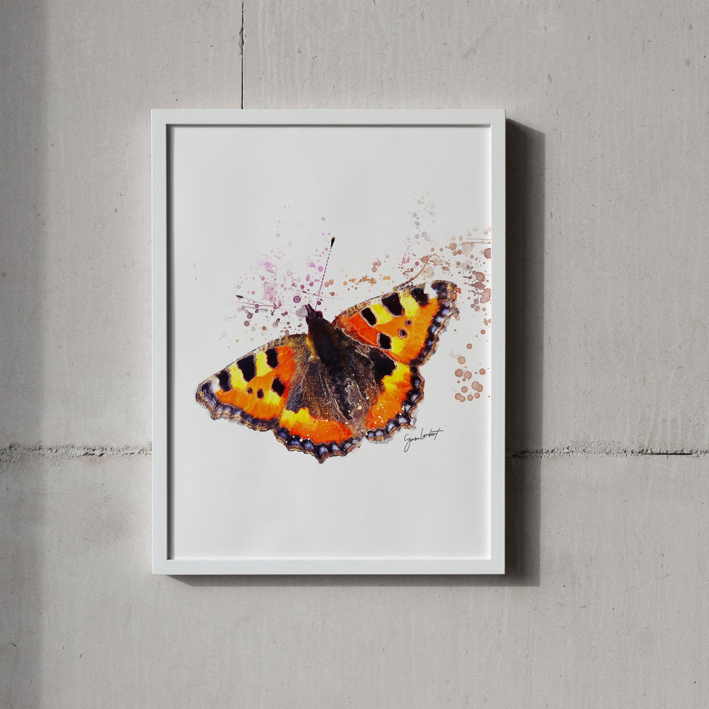 Tortoise Shell Butterfly Portrait Splatter Style Artwork Fine Art Print (Unframed)