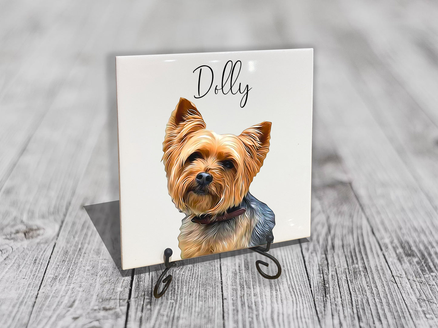 Personalised Pet Portrait on Tile with Stand - Brush Custom Photo Print Dog Cat
