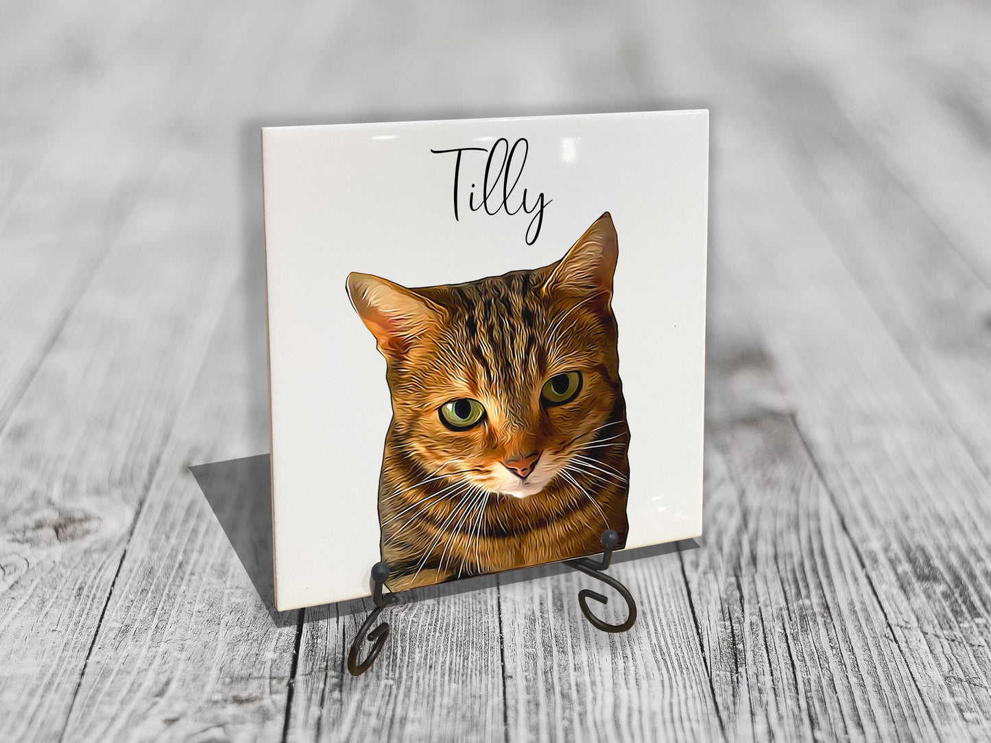 Personalised Pet Portrait on Tile with Stand - Brush Custom Photo Print Dog Cat