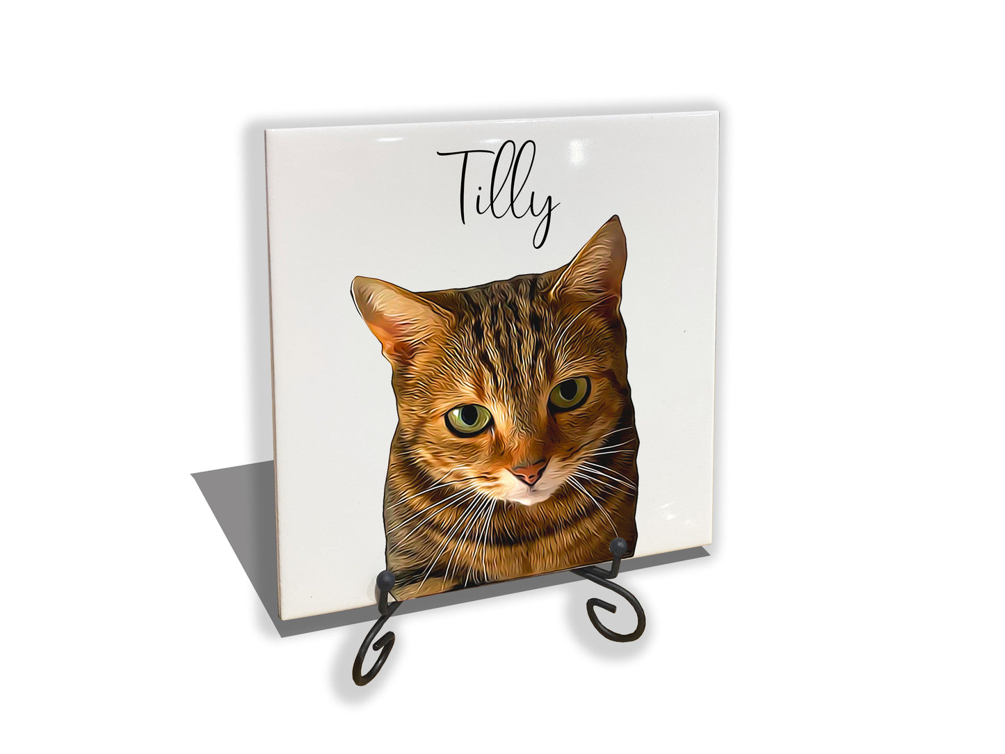 Personalised Pet Portrait on Tile with Stand - Brush Custom Photo Print Dog Cat