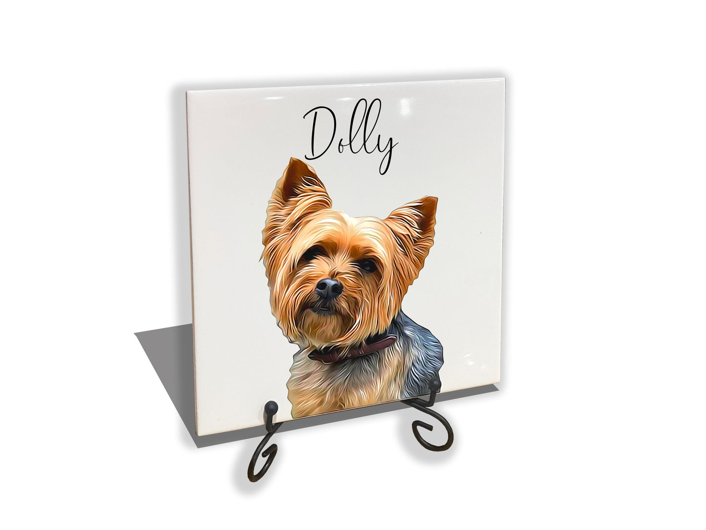 Personalised Pet Portrait on Tile with Stand - Brush Custom Photo Print Dog Cat