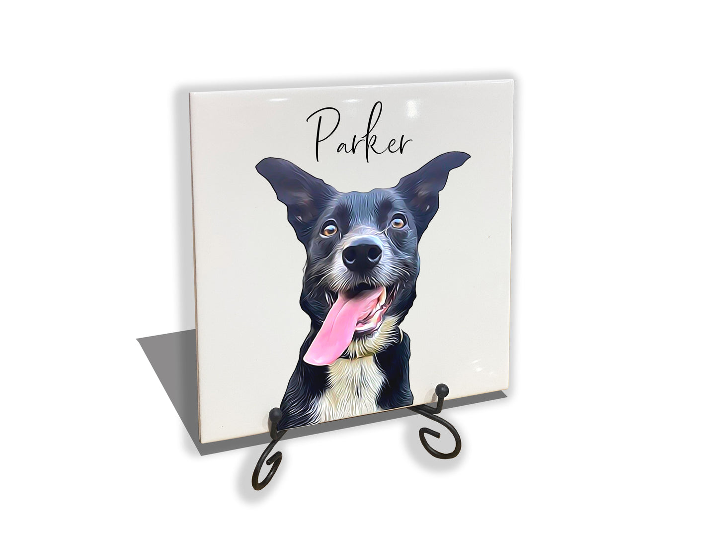 Personalised Pet Portrait on Tile with Stand - Brush Custom Photo Print Dog Cat