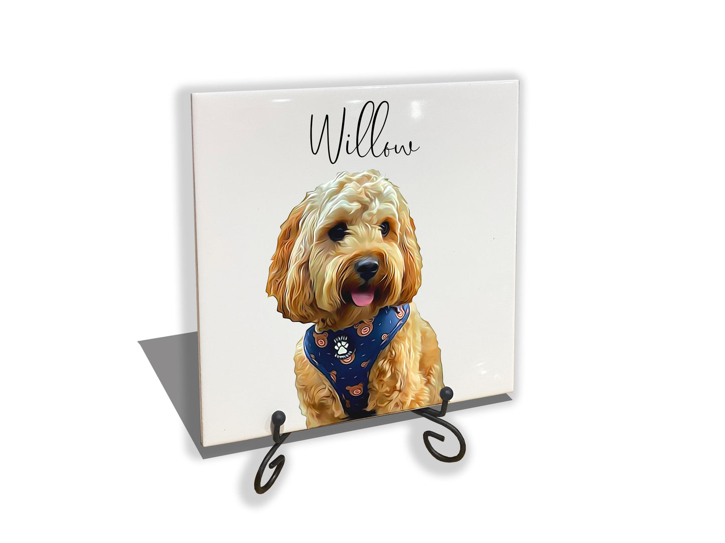 Personalised Pet Portrait on Tile with Stand - Brush Custom Photo Print Dog Cat