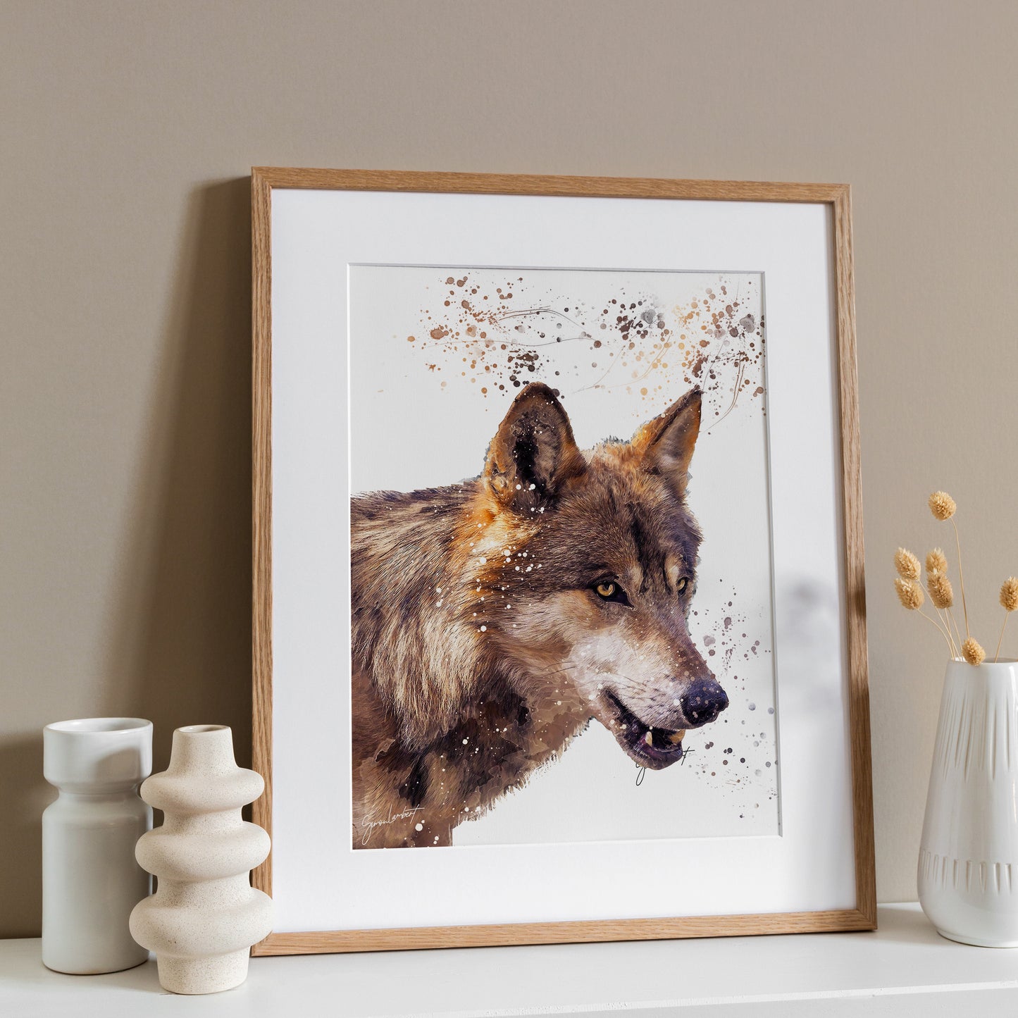 Wolf Portrait Splatter Style Artwork Fine Art Print (Unframed)