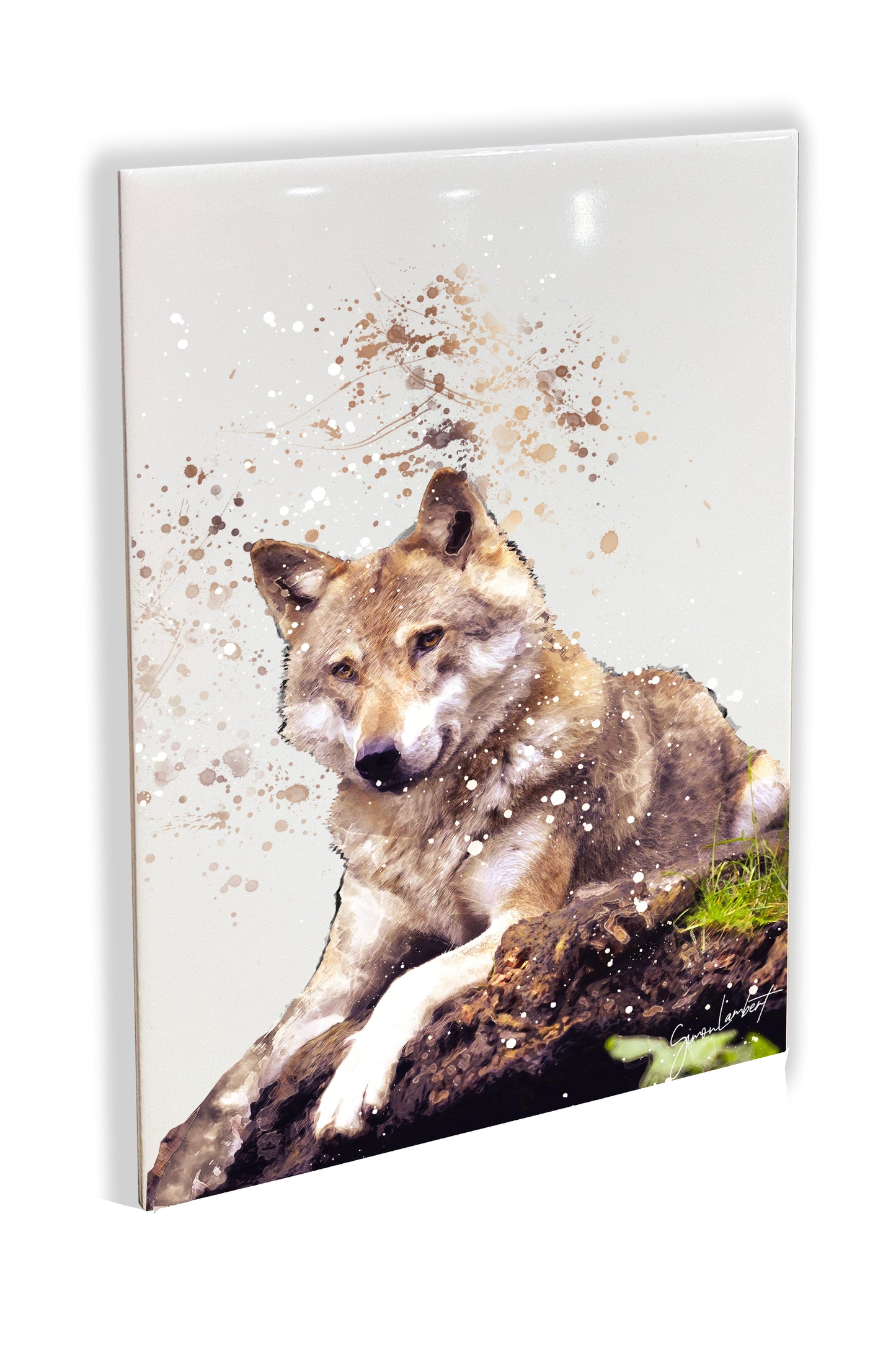 Wolf Portrait Brush Splatter Style Artwork - Framed CERAMIC TILE Art