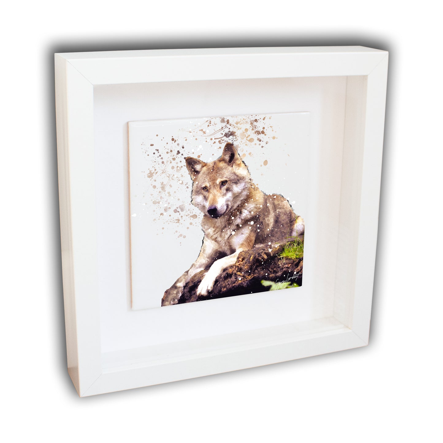 Wolf Portrait Brush Splatter Style Artwork - Framed CERAMIC TILE Art