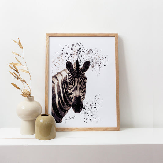 Zebra Portrait Splatter Style Artwork Fine Art Print (Unframed)