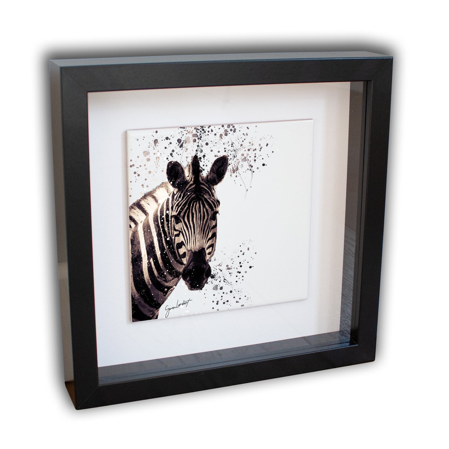 Zebra Portrait Brush Splatter Style Artwork - Framed CERAMIC TILE Art