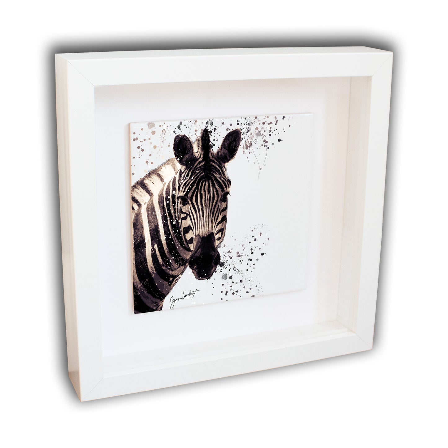 Zebra Portrait Brush Splatter Style Artwork - Framed CERAMIC TILE Art