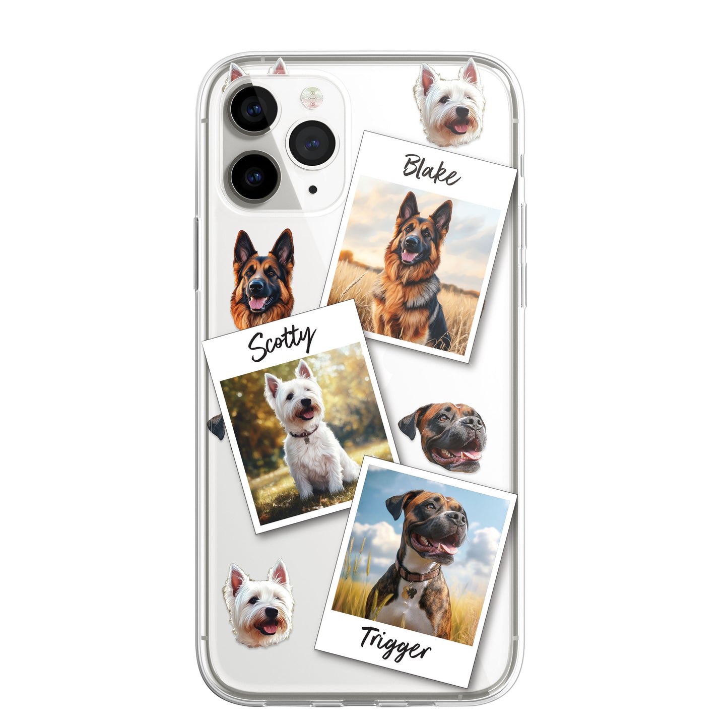 Personalised Pet Dog Cat Animal Portrait Phone Case Cover in CLEAR Silicone with Custom Brush Effect for for for iPhone 16 15 14 13 12+ CUSTOMISE ONLINE