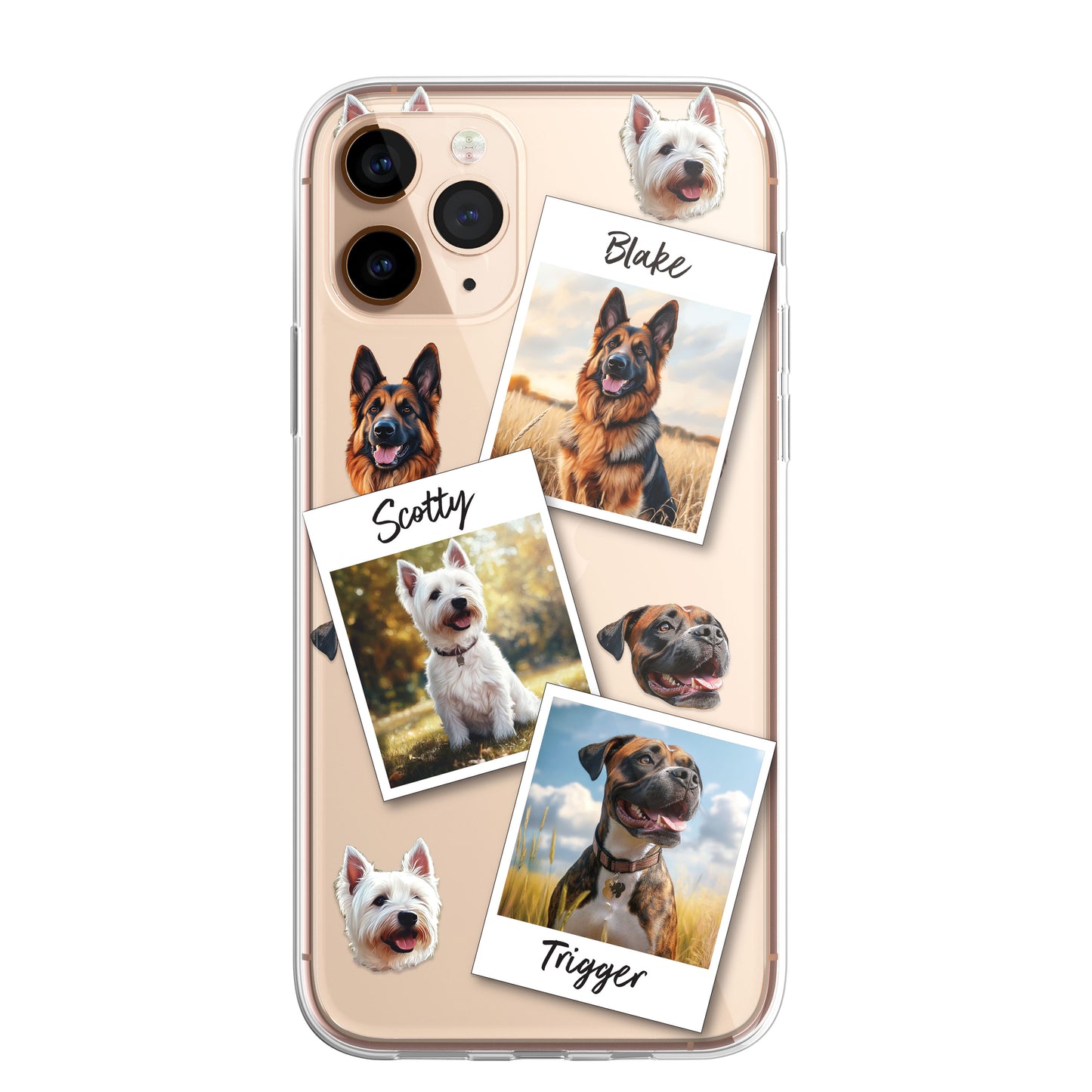 Personalised Pet Dog Cat Animal Portrait Phone Case Cover in CLEAR Silicone with Custom Brush Effect for for for iPhone 16 15 14 13 12+ CUSTOMISE ONLINE