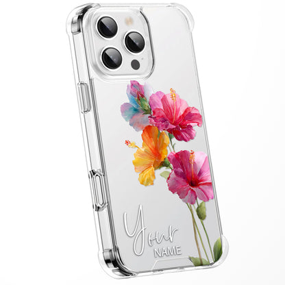 Personalised Floral Phone Case Custom Watercolour Pressed Flowers Luxury Cover, CLEAR Cover Roses iPhone 16 15 13 12 11 Plus Pro Samsung