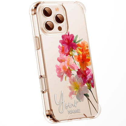 Personalised Floral Phone Case Custom Watercolour Pressed Flowers Luxury Cover, CLEAR Cover Roses iPhone 16 15 13 12 11 Plus Pro Samsung
