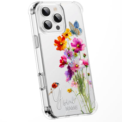 Personalised Floral Phone Case Custom Watercolour Pressed Flowers Luxury Cover, CLEAR Cover Roses iPhone 16 15 13 12 11 Plus Pro Samsung