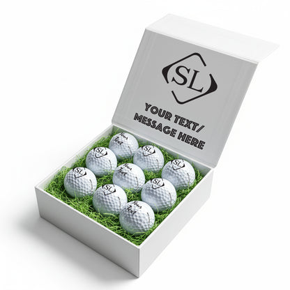 Personalised 9 Golf Ball Set in Customised Box - Your Own Monograms Initials with Branded Balls: Novelty Golfer's Gift, Father's Day, Birthday