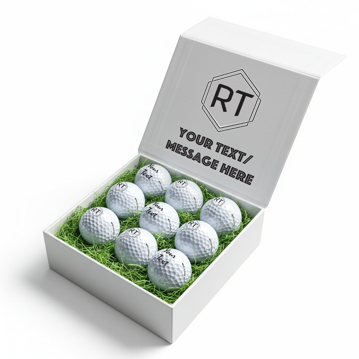 Personalised 9 Golf Ball Set in Customised Box - Your Own Monograms Initials with Branded Balls: Novelty Golfer's Gift, Father's Day, Birthday