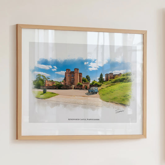Kenilworth, Warwickshire Local Landmark Print - Kenilworth Castle by Simon Lambert. Framed or Unframed Print Various Sizes