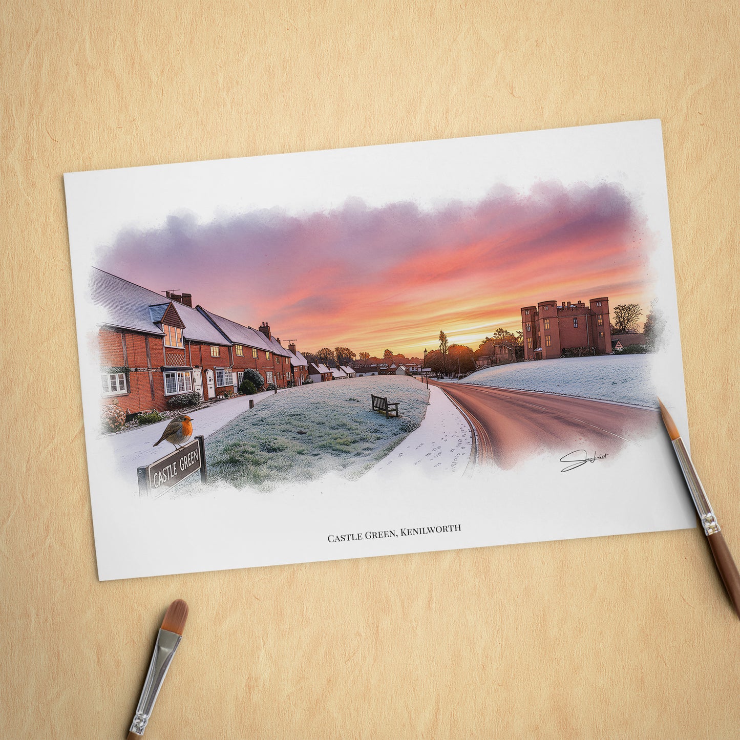 Kenilworth, Warwickshire Local Landmark Print - Castle Green Kenilworth by Simon Lambert. Framed or Unframed Print Various Sizes