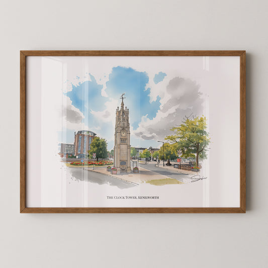 Kenilworth, Warwickshire Local Landmark Print - Kenilworth Clock Tower by Simon Lambert. Framed or Unframed Print Various Sizes