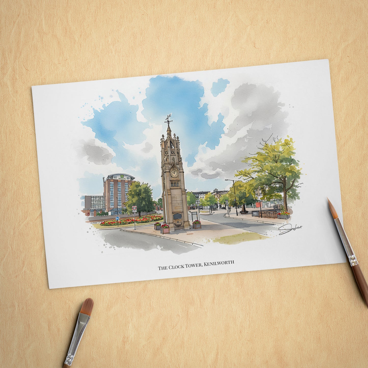 Kenilworth, Warwickshire Local Landmark Print - Kenilworth Clock Tower by Simon Lambert. Framed or Unframed Print Various Sizes