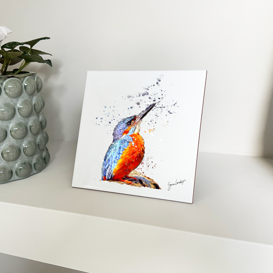 Kingfisher Splatter Style Artwork on Mounted Ceramic Tile