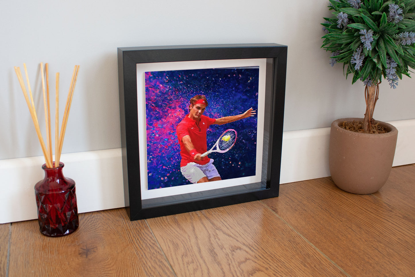 Roger Federer Tennis Portrait Oil Style Artwork - Framed CERAMIC TILE Art