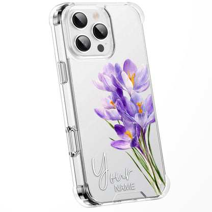 Personalised Floral Phone Case Custom Watercolour Pressed Flowers Luxury Cover, CLEAR Cover Roses iPhone 16 15 13 12 11 Plus Pro Samsung